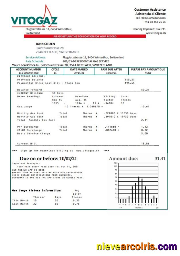 Switzerland Vitogaz Switzerland AG utility bill